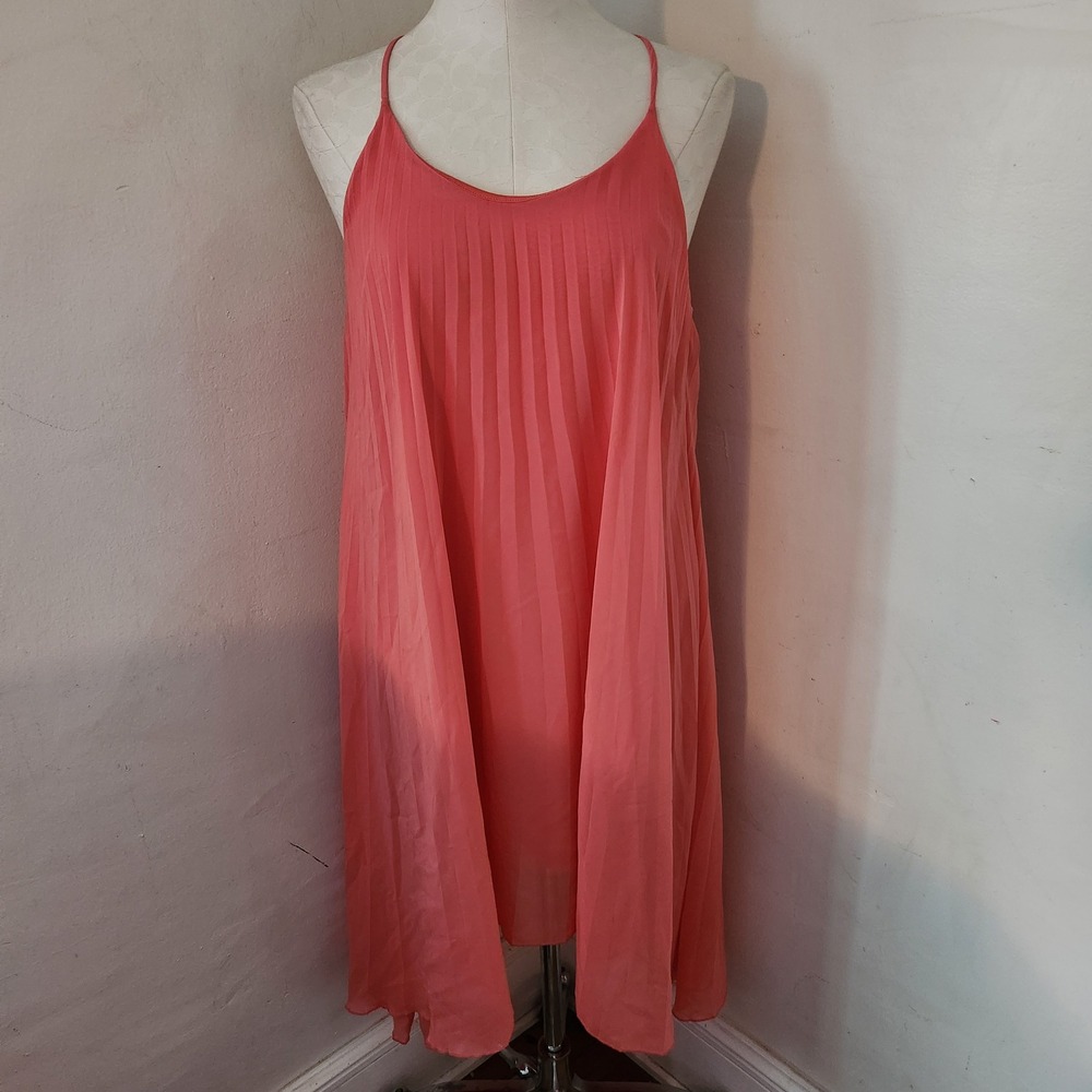 Glam Doll Coral Pink Pleated Trapeze‎ Mini Dress Halter Neck Womens Large